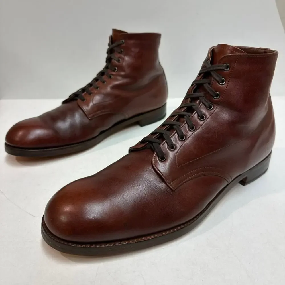FULLY RESOLED Alden 306 Brown Calfskin Plain Toe Boot Made in USA 12 Narrow AA/B